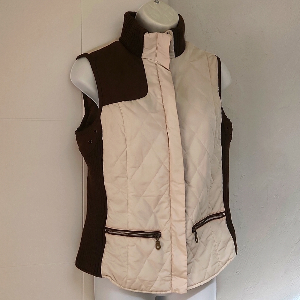 Zara Basics Quilted Suede Preppy Equestrian Vest Jacket M